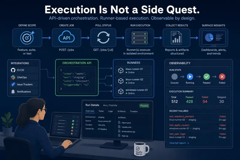 Test orchestration and automation workflows across QA systems